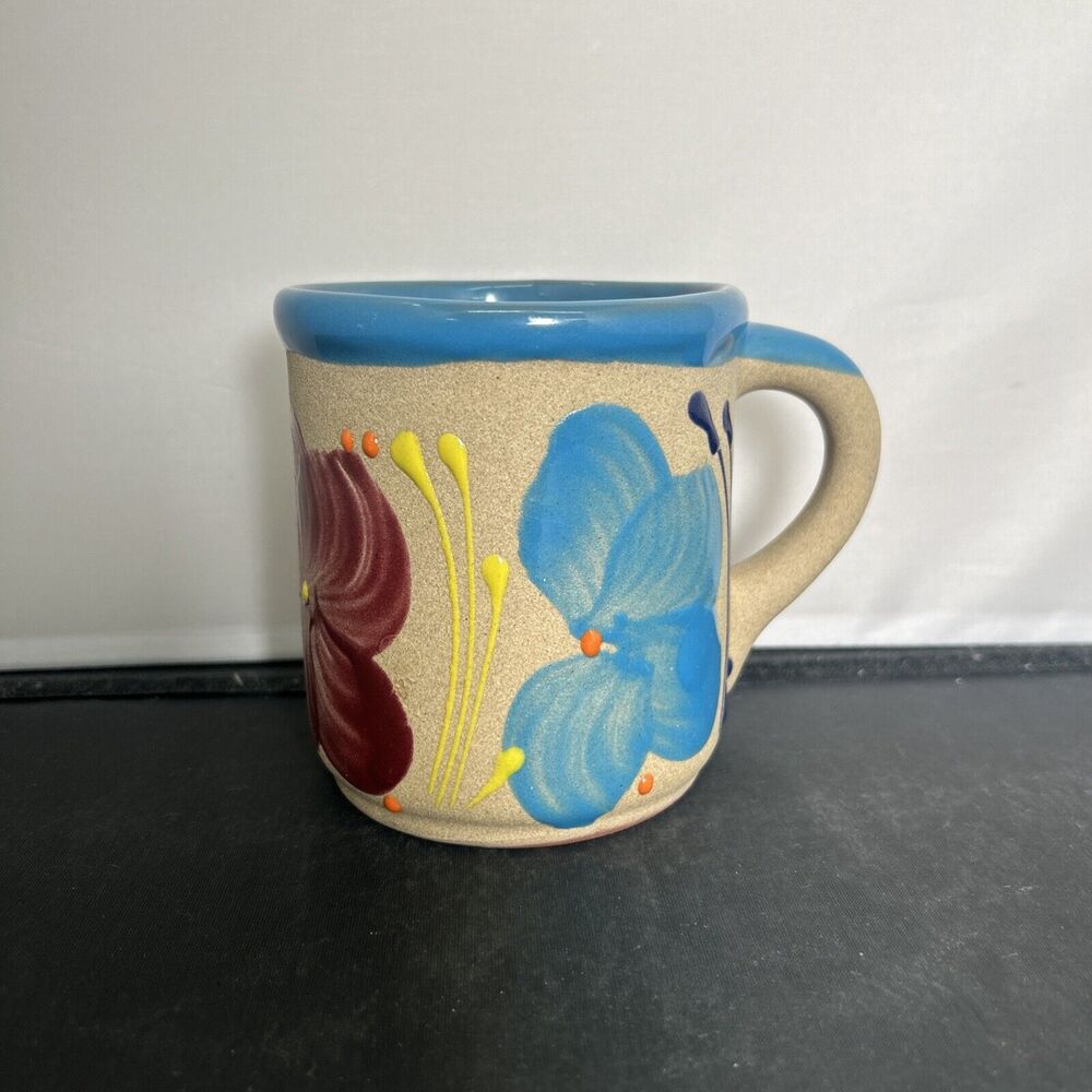Beautiful Terra Cotta Mug Big Glazed Interior Flowers Unsigned Benefits Charity